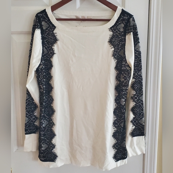 NWT Boston Proper Lace Panel Sweater white/black size XL - Picture 1 of 5